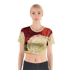 Vintage Carnation Flowers Cotton Crop Top by snowwhitegirl