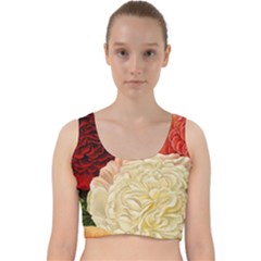 Vintage Carnation Flowers Velvet Racer Back Crop Top