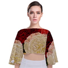 Vintage Carnation Flowers Tie Back Butterfly Sleeve Chiffon Top