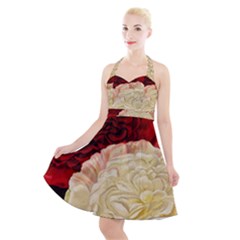 Vintage Carnation Flowers Halter Party Swing Dress 