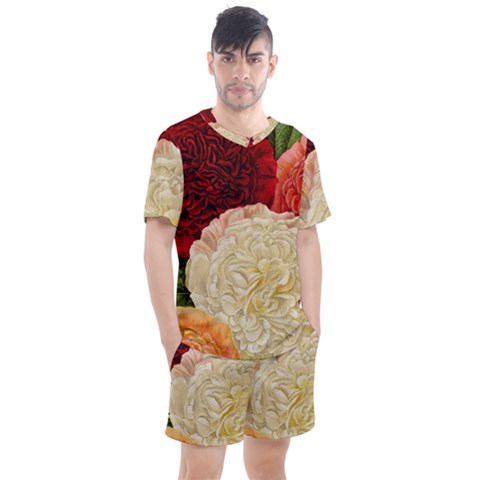 Vintage Carnation Flowers Men s Mesh Tee And Shorts Set by snowwhitegirl