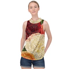 Vintage Carnation Flowers High Neck Satin Top