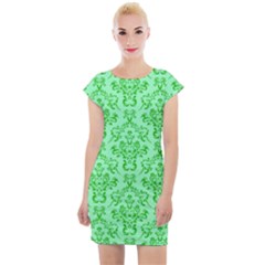 Victorian Paisley Green Cap Sleeve Bodycon Dress