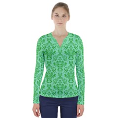 Victorian Paisley Green V-neck Long Sleeve Top by snowwhitegirl