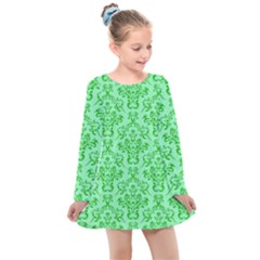 Victorian Paisley Green Kids  Long Sleeve Dress by snowwhitegirl