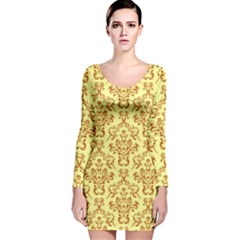 Victorian Paisley Yellow Long Sleeve Velvet Bodycon Dress