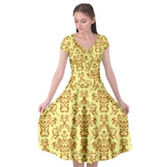 Victorian Paisley Yellow Cap Sleeve Wrap Front Dress by snowwhitegirl