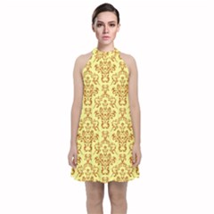 Victorian Paisley Yellow Velvet Halter Neckline Dress  by snowwhitegirl