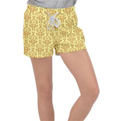 Victorian Paisley Yellow Women s Velour Lounge Shorts by snowwhitegirl