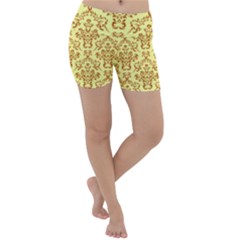 Victorian Paisley Yellow Lightweight Velour Yoga Shorts by snowwhitegirl