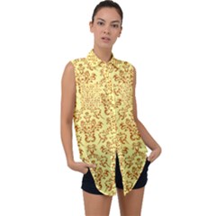 Victorian Paisley Yellow Sleeveless Chiffon Button Shirt