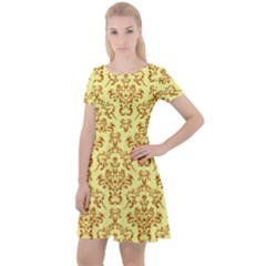 Victorian Paisley Yellow Cap Sleeve Velour Dress 