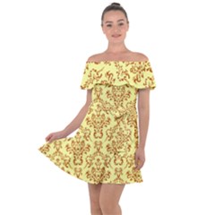 Victorian Paisley Yellow Off Shoulder Velour Dress by snowwhitegirl