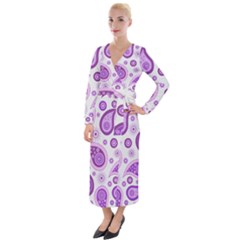 Retro Paisley Purple Velvet Maxi Wrap Dress