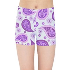 Retro Paisley Purple Kids  Sports Shorts by snowwhitegirl