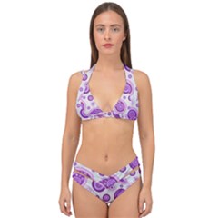 Retro Paisley Purple Double Strap Halter Bikini Set by snowwhitegirl