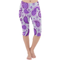 Retro Paisley Purple Lightweight Velour Cropped Yoga Leggings by snowwhitegirl