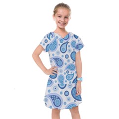 Retro Paisley Blue Kids  Drop Waist Dress by snowwhitegirl