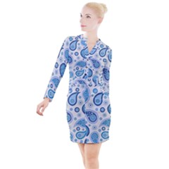 Retro Paisley Blue Button Long Sleeve Dress by snowwhitegirl