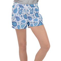 Retro Paisley Blue Women s Velour Lounge Shorts by snowwhitegirl