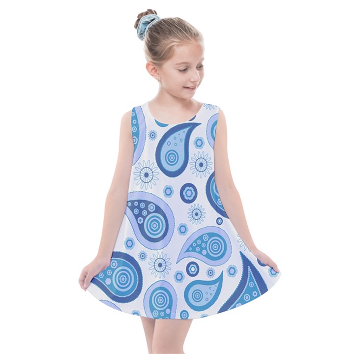 Retro Paisley Blue Kids  Summer Dress