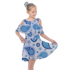 Retro Paisley Blue Kids  Shoulder Cutout Chiffon Dress by snowwhitegirl