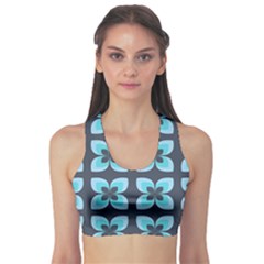 Retro Flower Blue Sports Bra by snowwhitegirl