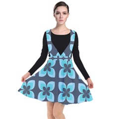 Retro Flower Blue Plunge Pinafore Dress