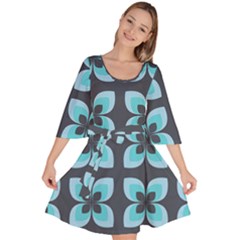 Retro Flower Blue Velour Kimono Dress