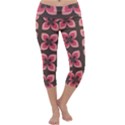 Retro Flower Pink Brown Capri Yoga Leggings View1