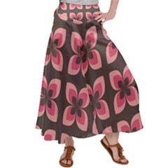 Retro Flower Pink Brown Satin Palazzo Pants by snowwhitegirl