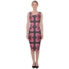 Retro Flower Pink Brown Sleeveless Pencil Dress