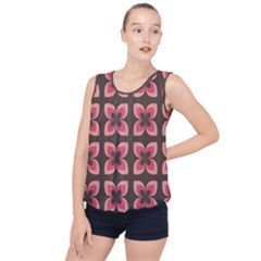 Retro Flower Pink Brown Bubble Hem Chiffon Tank Top