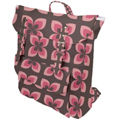 Retro Flower Pink Brown Buckle Up Backpack by snowwhitegirl