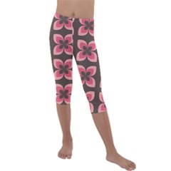 Retro Flower Pink Brown Kids  Lightweight Velour Capri Leggings 