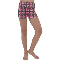 Retro Flower Pink Brown Kids  Lightweight Velour Yoga Shorts