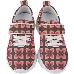 Retro Flower Pink Brown Kids  Velcro Strap Shoes