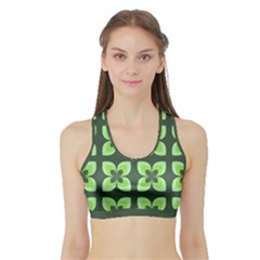 Retro Flower Green Sports Bra With Border by snowwhitegirl