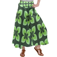 Retro Flower Green Satin Palazzo Pants