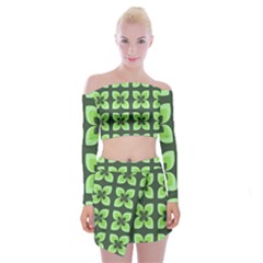 Retro Flower Green Off Shoulder Top With Mini Skirt Set by snowwhitegirl