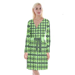 Retro Flower Green Long Sleeve Velvet Front Wrap Dress