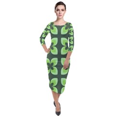 Retro Flower Green Quarter Sleeve Midi Velour Bodycon Dress by snowwhitegirl