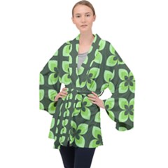 Retro Flower Green Velvet Kimono Robe