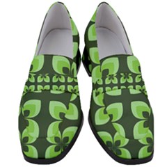 Retro Flower Green Women s Chunky Heel Loafers