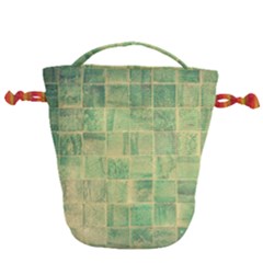 Abstract Green Tile Drawstring Bucket Bag