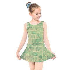 Abstract Green Tile Kids  Skater Dress Swimsuit by snowwhitegirl