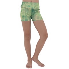 Abstract Green Tile Kids  Lightweight Velour Yoga Shorts