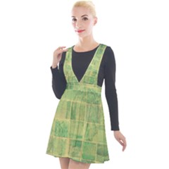 Abstract Green Tile Plunge Pinafore Velour Dress