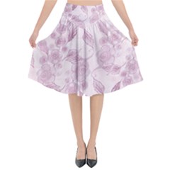 Pink Floral Flared Midi Skirt