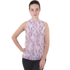 Pink Floral Mock Neck Chiffon Sleeveless Top